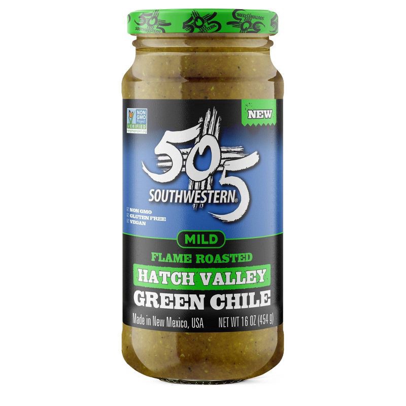 slide 1 of 3, 505 Southwestern Flame Roasted Green Chile Medium Salsa, 16 oz