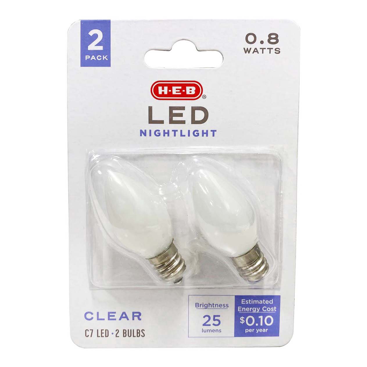 slide 1 of 1, H-E-B C7 0.8-Watt Clear LED Night Light Bulbs, 2 ct