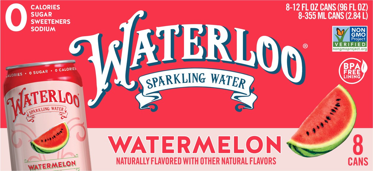 slide 2 of 2, Waterloo Watermelon Sparkling Water - 8pk / 12 fl oz Cans, 8 ct