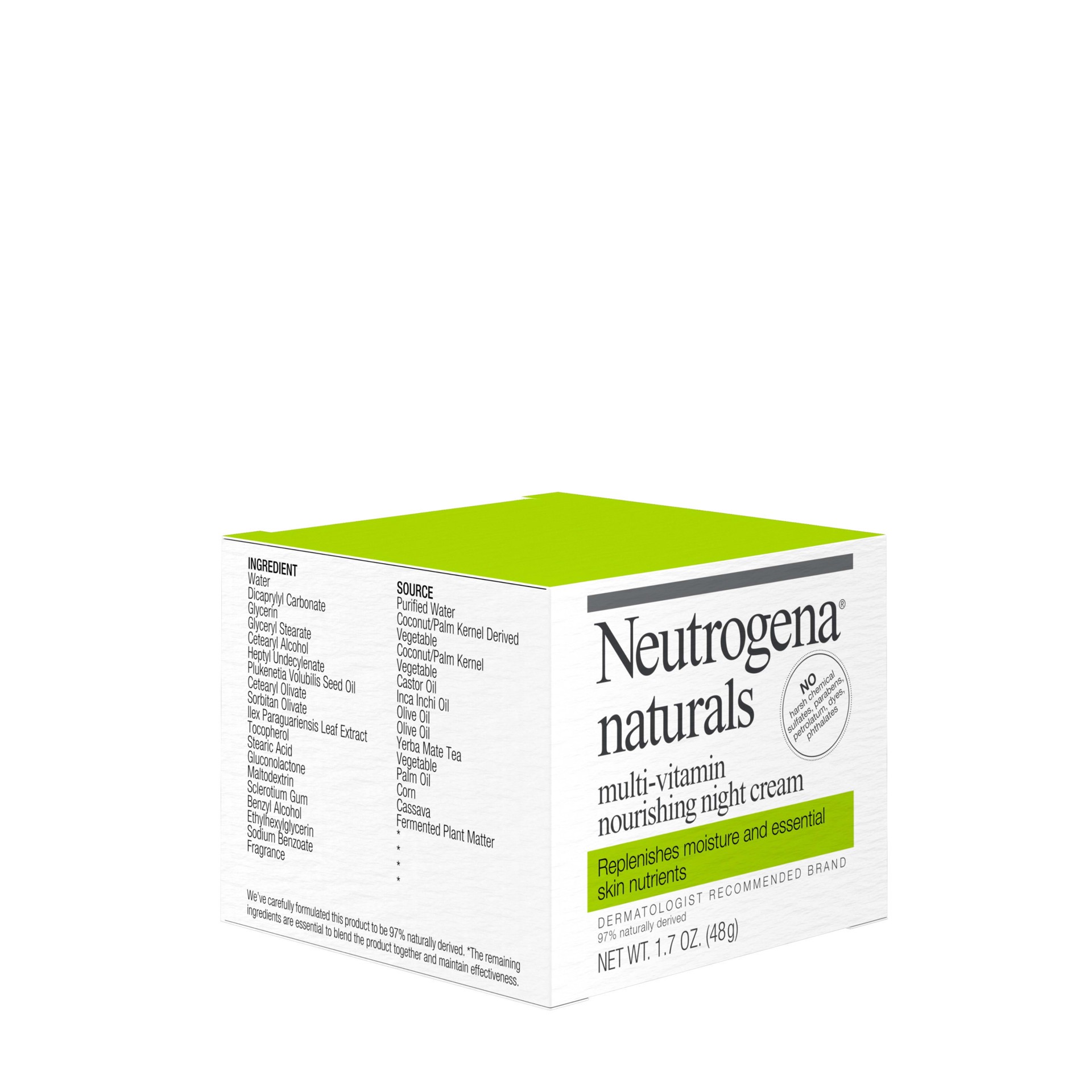 slide 5 of 5, Neutrogena Naturals Multi-Vitamin Moisturizing & Nourishing Night Face Cream with Antioxidant Bionutrients & Vitamins B, C & E, Non-Comedogenic & Sulfate-, Paraben-, Phthalate- & Dye-Free, 1.7 oz, 1.7 fl oz