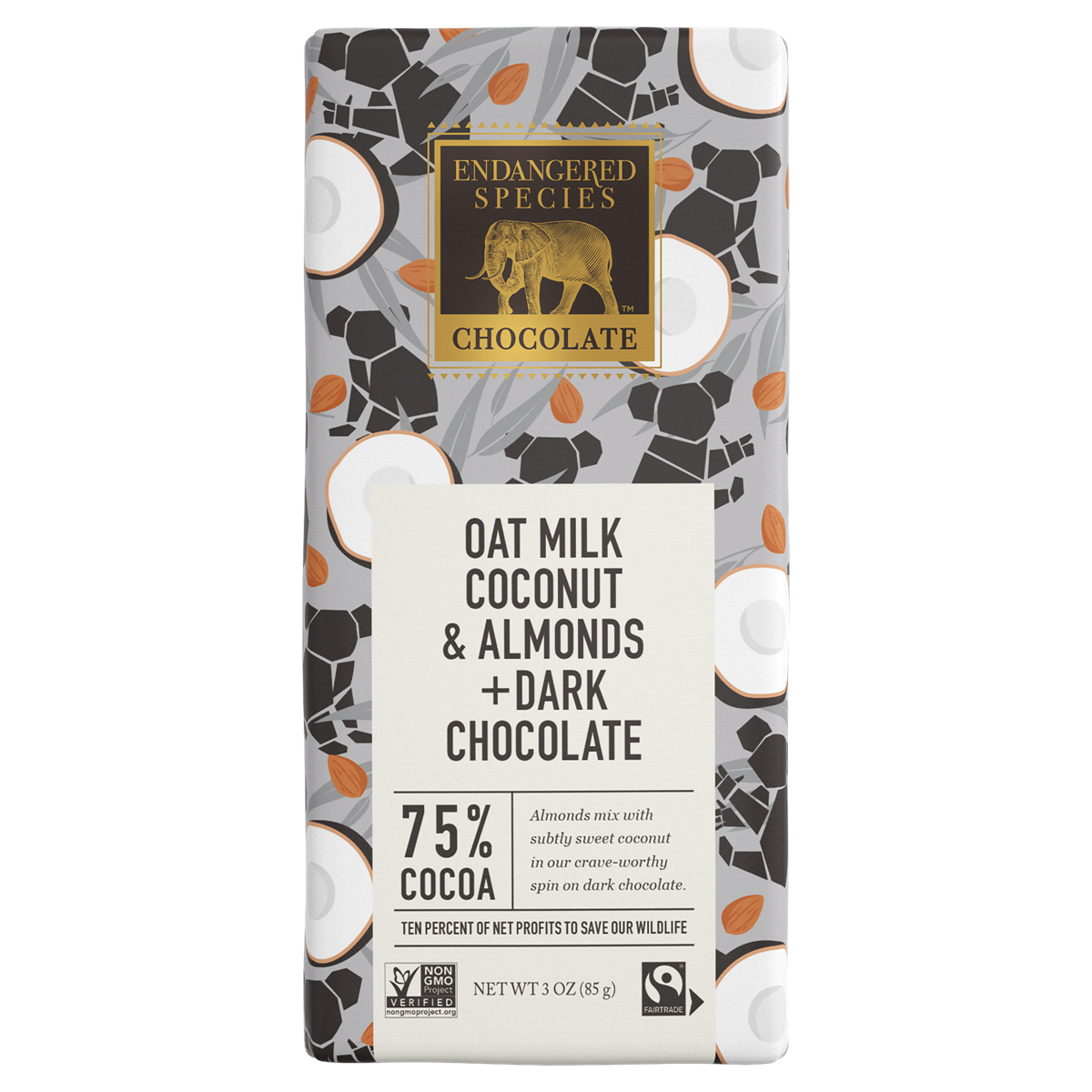 slide 1 of 1, Endangered Species 75% Cocoa Oat Milk Coconut & Almonds Dark Chocolate 3 oz, 3 oz