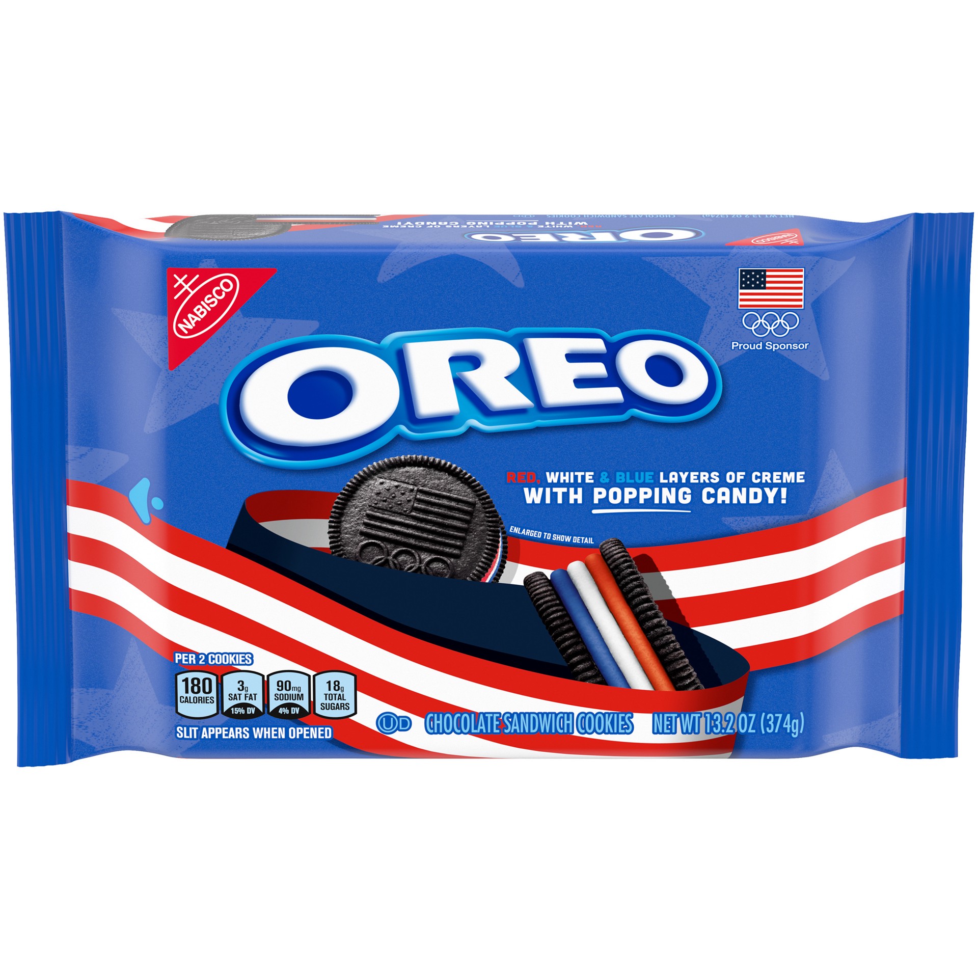 slide 1 of 1, Oreo Team USA OREO Chocolate Sandwich Cookies with Red, White & Blue and Popping Candy Creme, Limited Edition, 13.2 oz, 13.2 oz