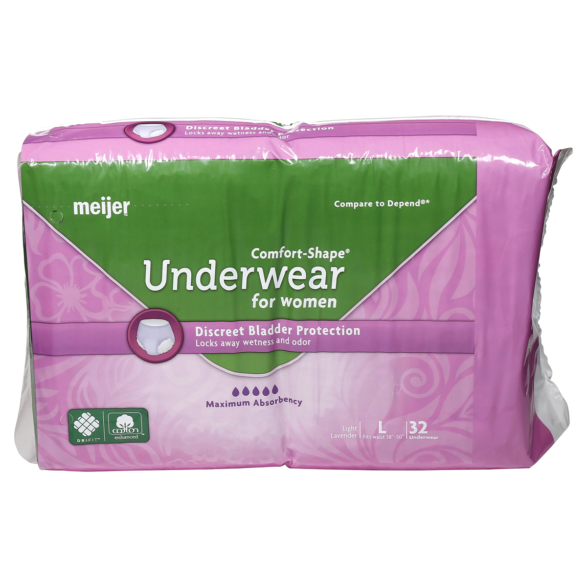 slide 5 of 6, Meijer Underwear for Women, Maximum Absorbency, Large, 32 ct