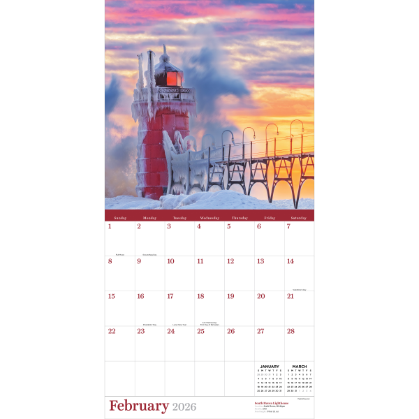 slide 5 of 5, TF Publishing 2026 TF Publishing Scenic Monthly Wall Calendar, 12"" x 12"", Lighthouses, January To December, 1 ct