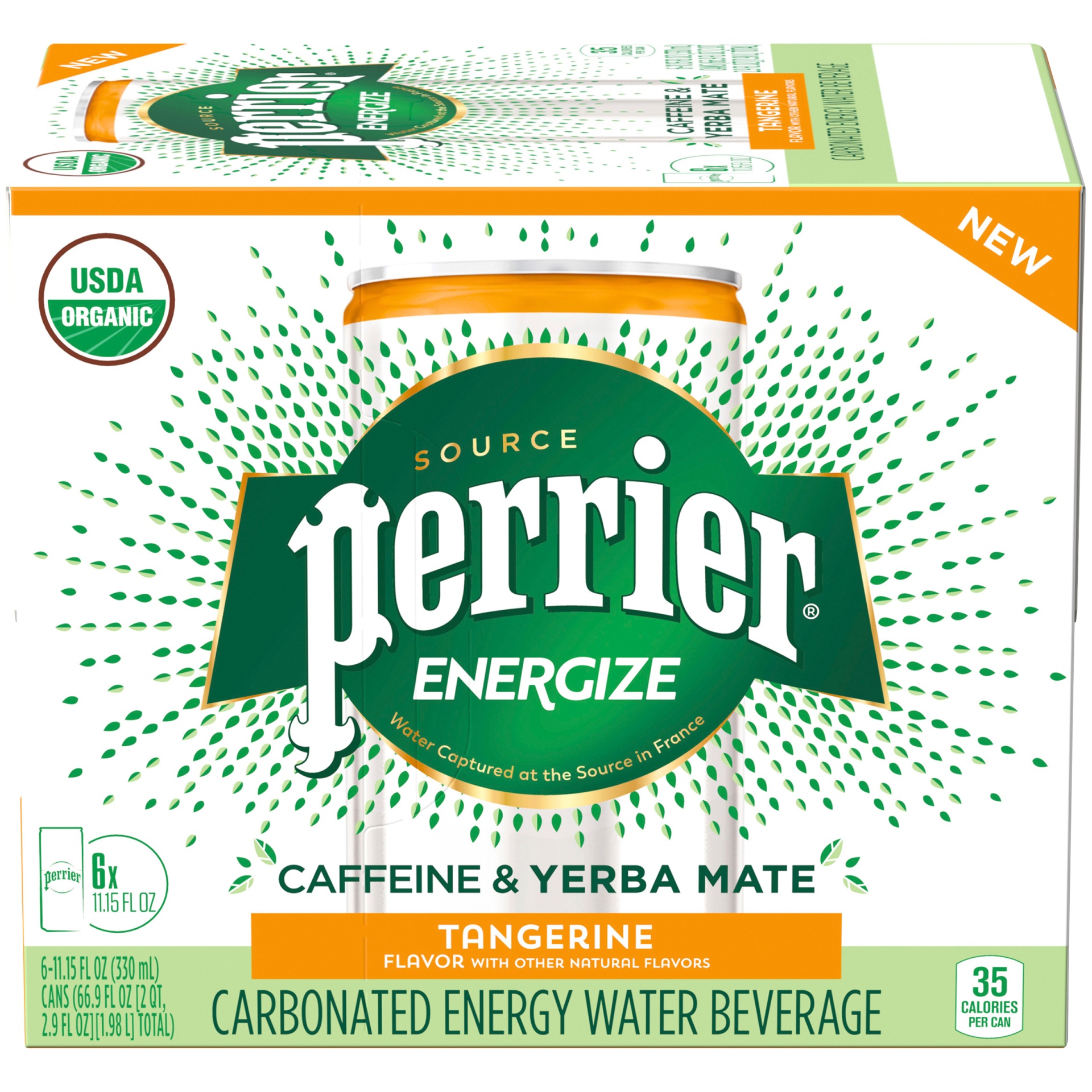 slide 1 of 1, Perrier Energize Caffeine & Yerba Mate Tangerine Carbonated Beverage, 330 ml