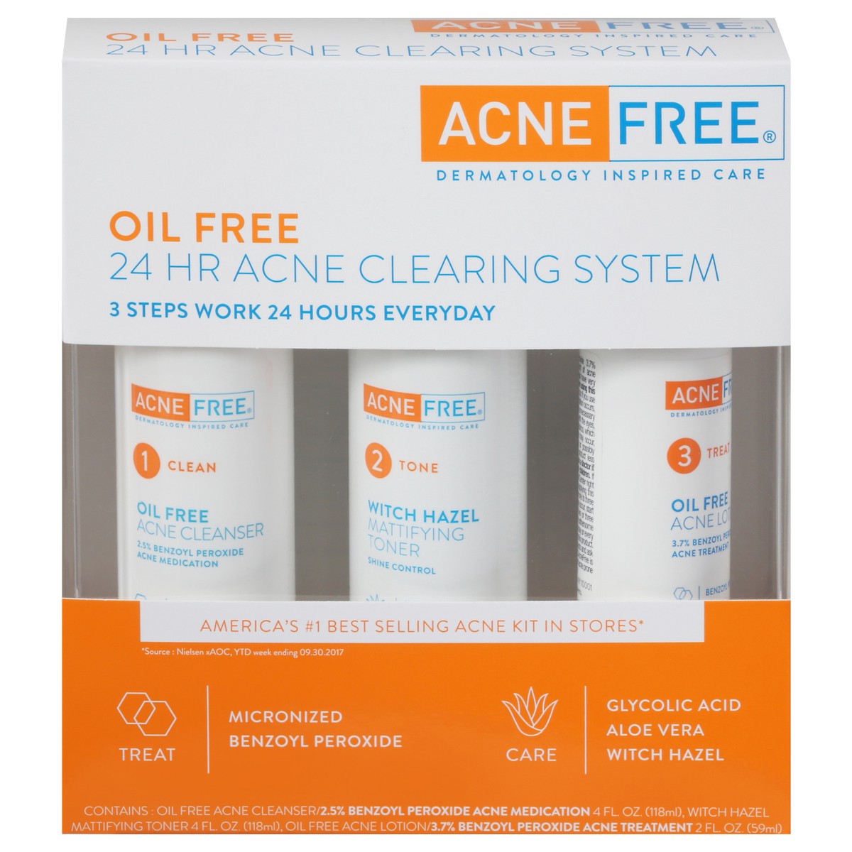 slide 1 of 13, AcneFree Oil Free 24 Hr Acne Clearing System Kit 3 1 kit, 3 ct