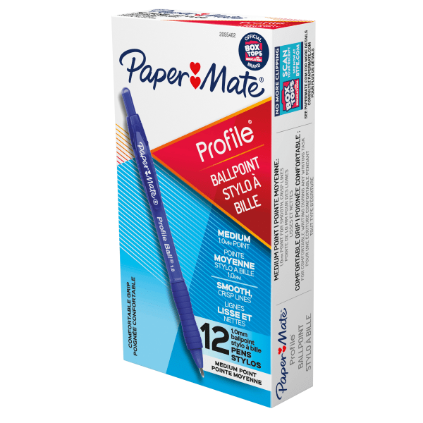 slide 1 of 5, Paper Mate Ballpoint Pen, Profile Retractable Pen, Medium Point (1.0Mm), Blue, 12 Count, 1 ct