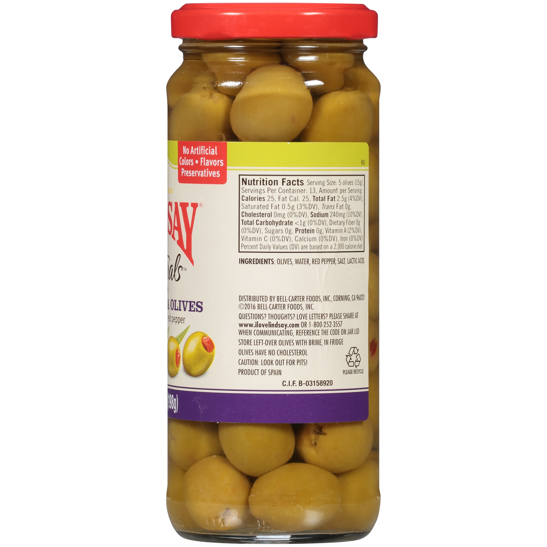 slide 3 of 6, Lindsay Naturals Spanish Manzanilla Olives Stuffed With Real Red Pepper, 7 oz