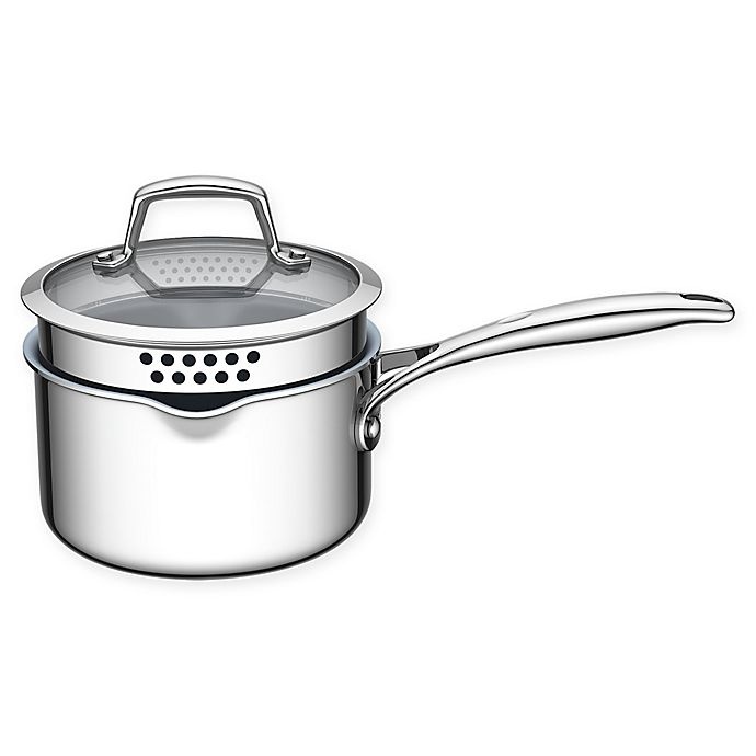 slide 1 of 1, Zwilling J.A. Henckels Energy Ceramic-Coated Stainless Steel Saucepan with Strainer Lid, 2 qt