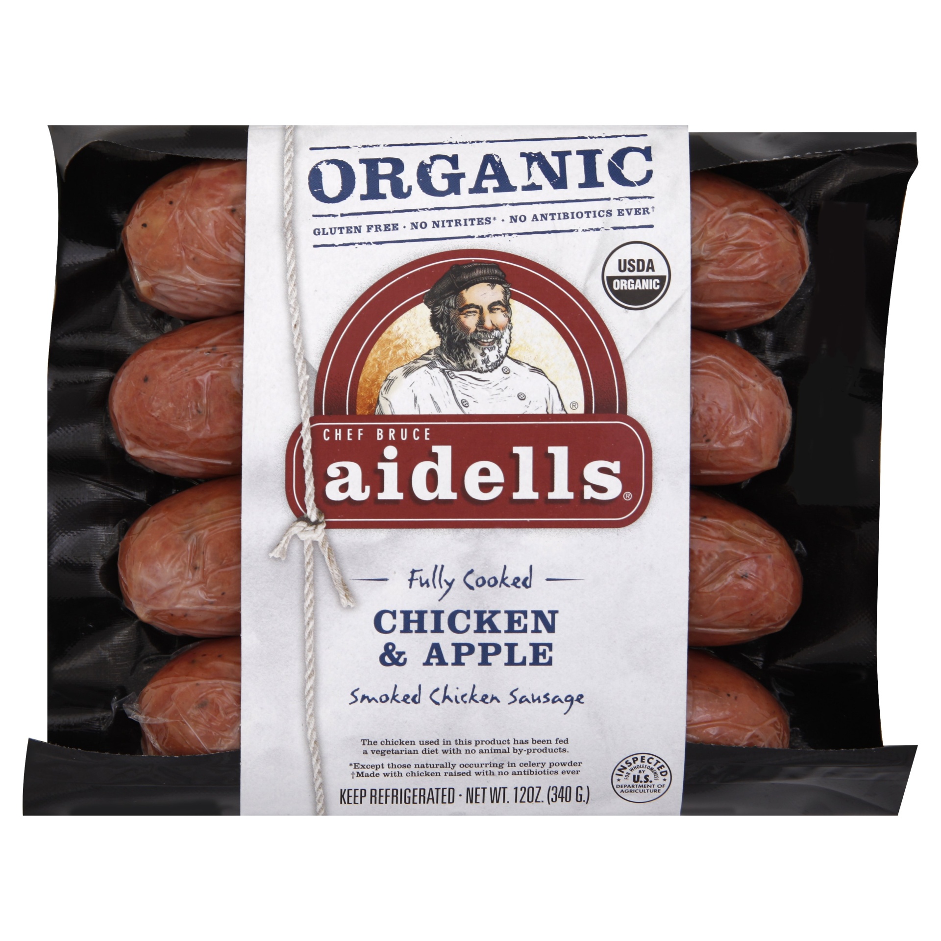 slide 1 of 2, Aidells Organic Chicken & Apple Smoked Chicken Sausage, 12 oz