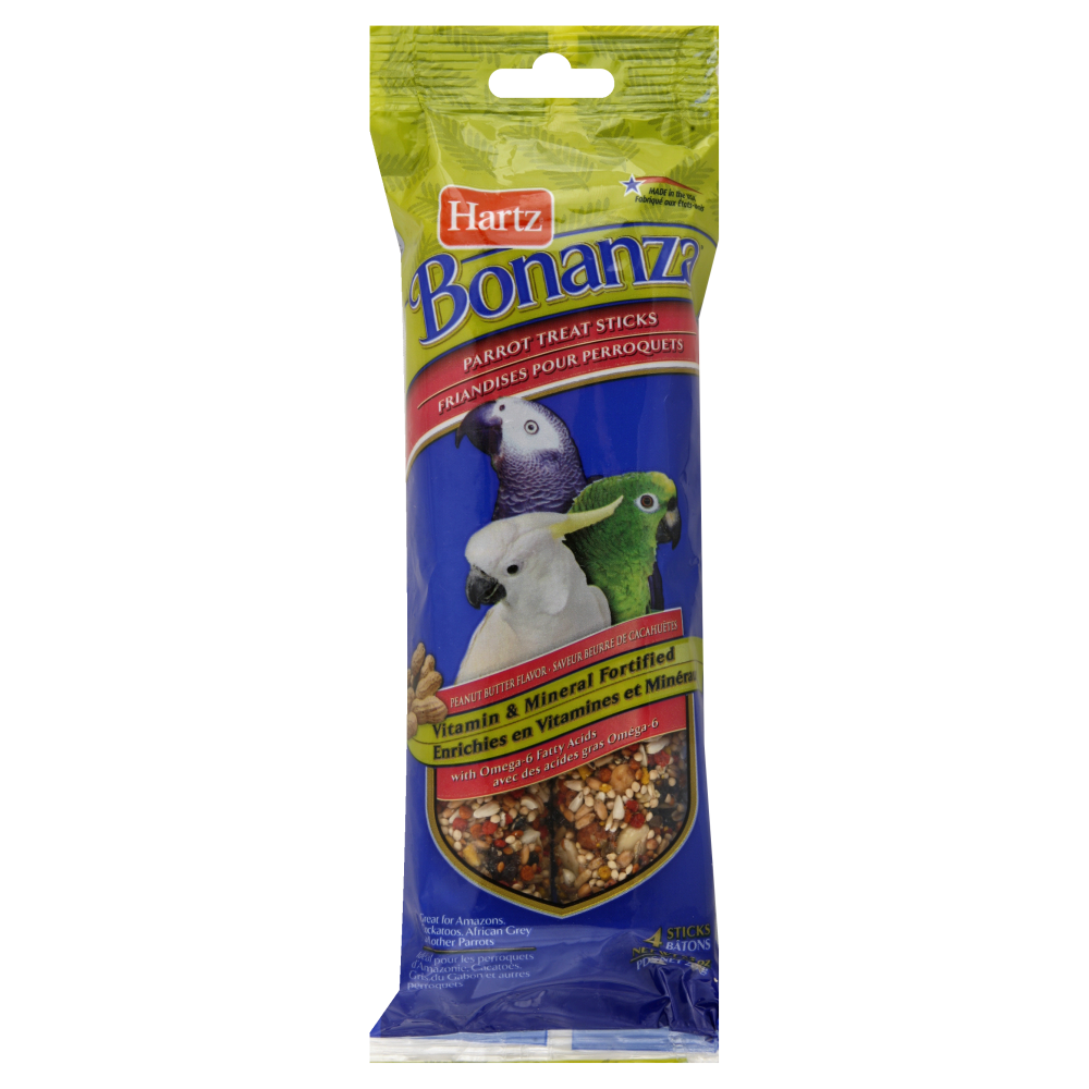 slide 1 of 1, Hartz Bonanza Treat Sticks Parrot Peanut Butter Flavor Wrapper, 4 ct