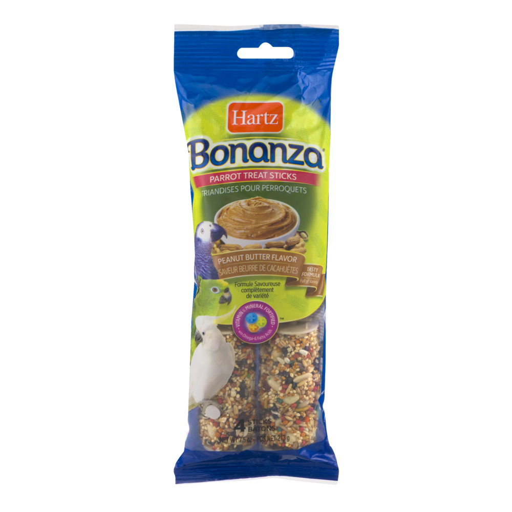 slide 1 of 1, Hartz Bonanza Treat Sticks Parrot Peanut Butter Flavor Wrapper, 4 ct