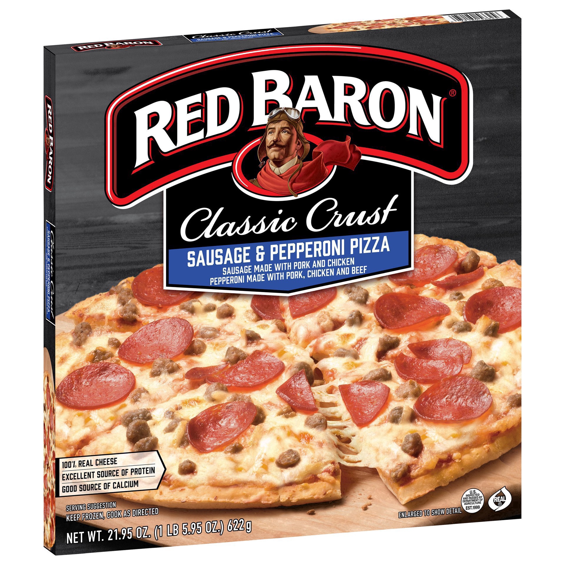 slide 34 of 49, Red Baron Frozen Pizza Classic Crust Sausage & Pepperoni, 21.95 oz