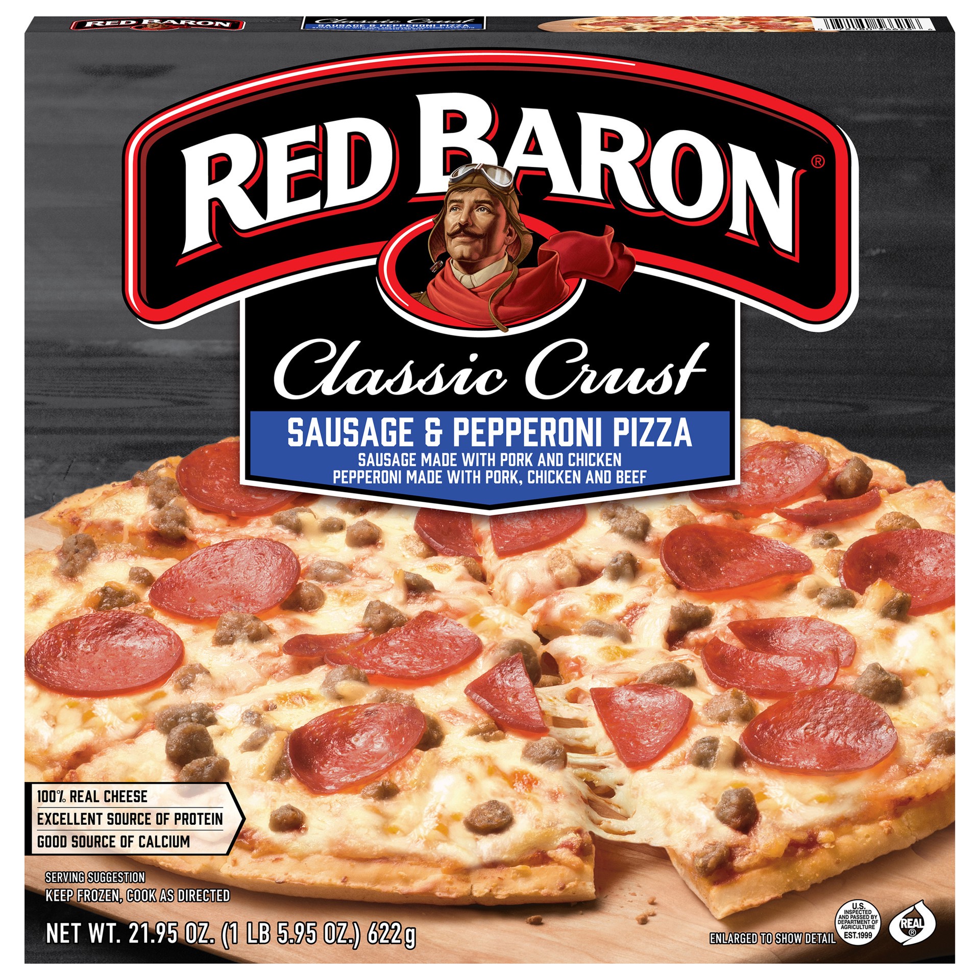 slide 1 of 49, Red Baron Frozen Pizza Classic Crust Sausage & Pepperoni, 21.95 oz