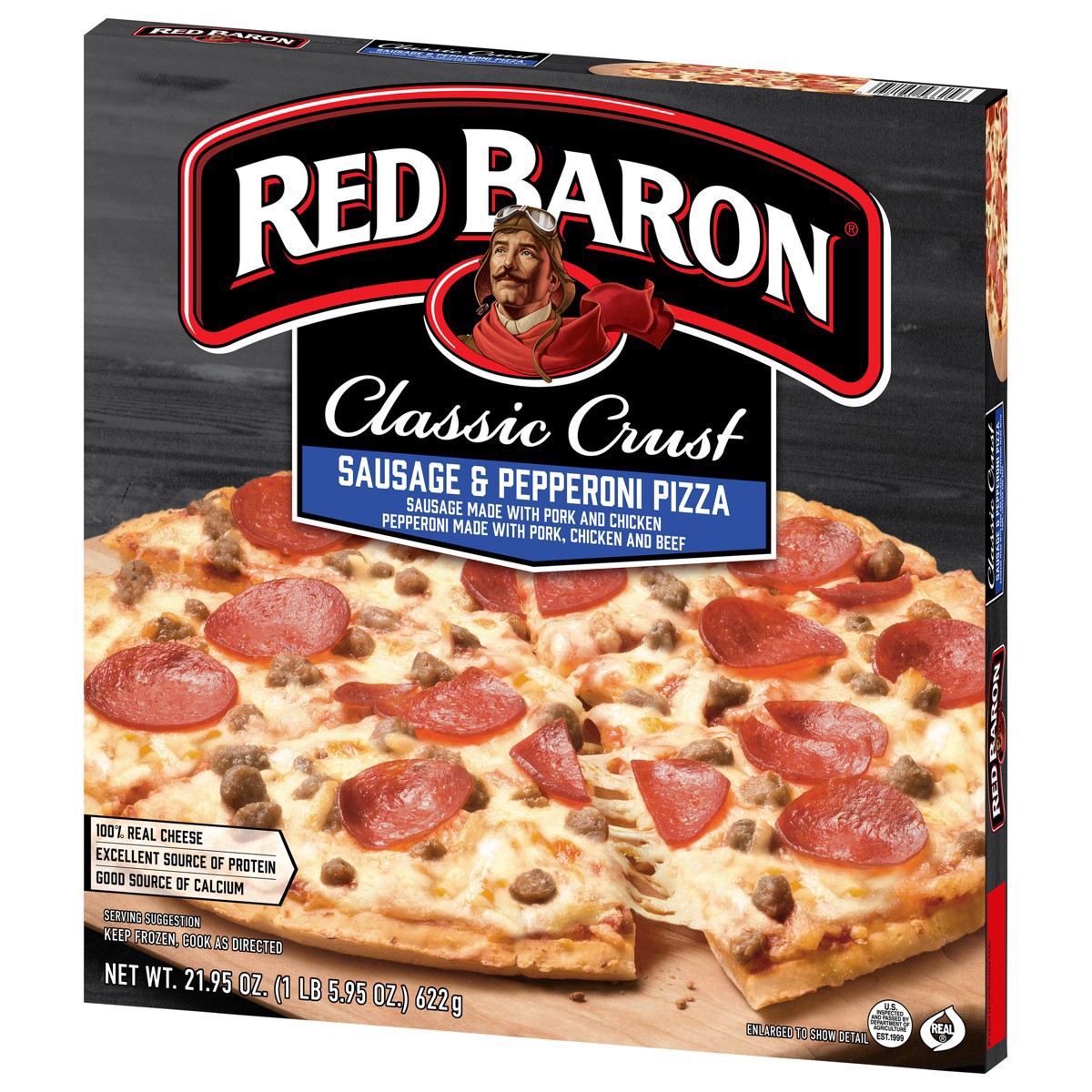 slide 19 of 49, Red Baron Frozen Pizza Classic Crust Sausage & Pepperoni, 21.95 oz