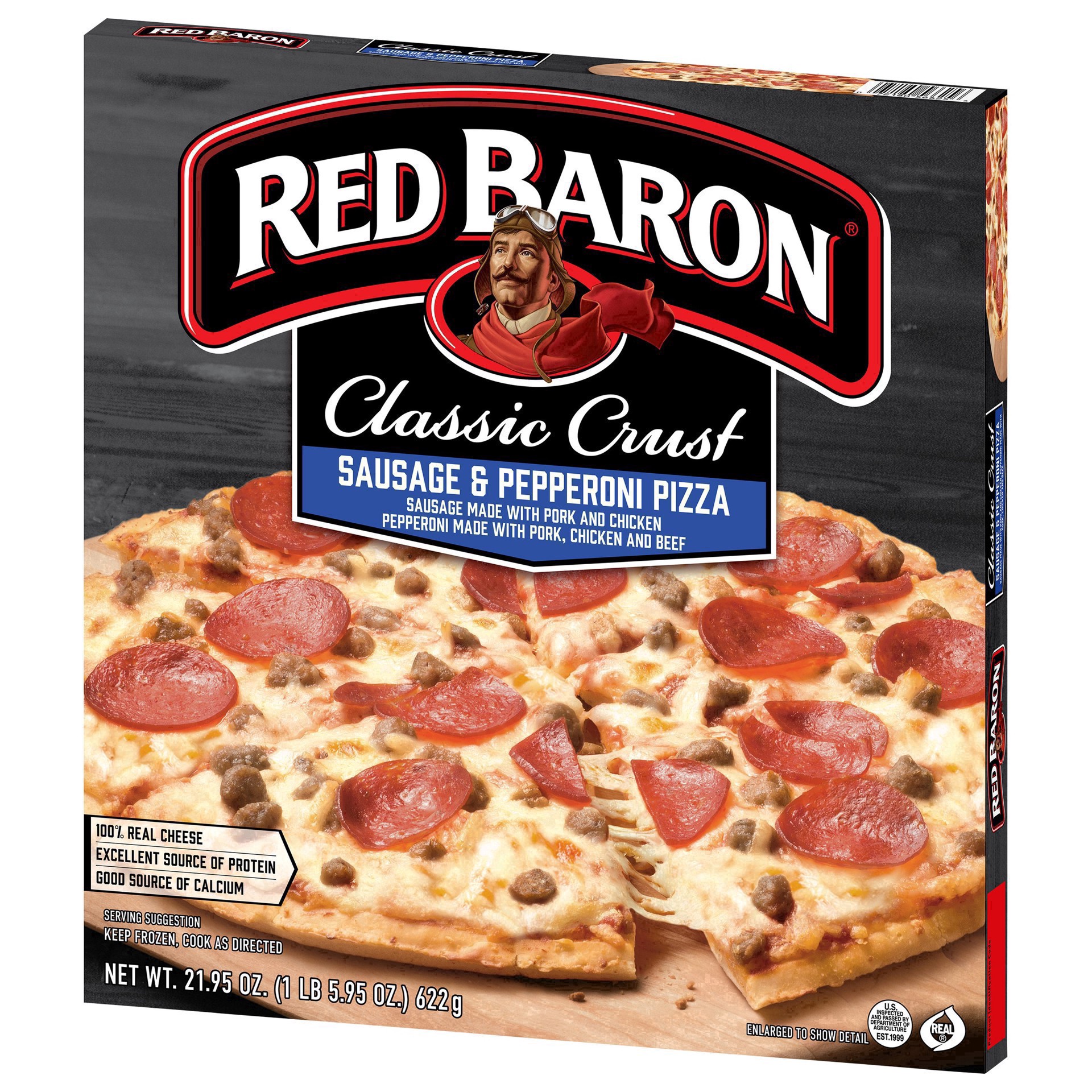 slide 15 of 49, Red Baron Frozen Pizza Classic Crust Sausage & Pepperoni, 21.95 oz