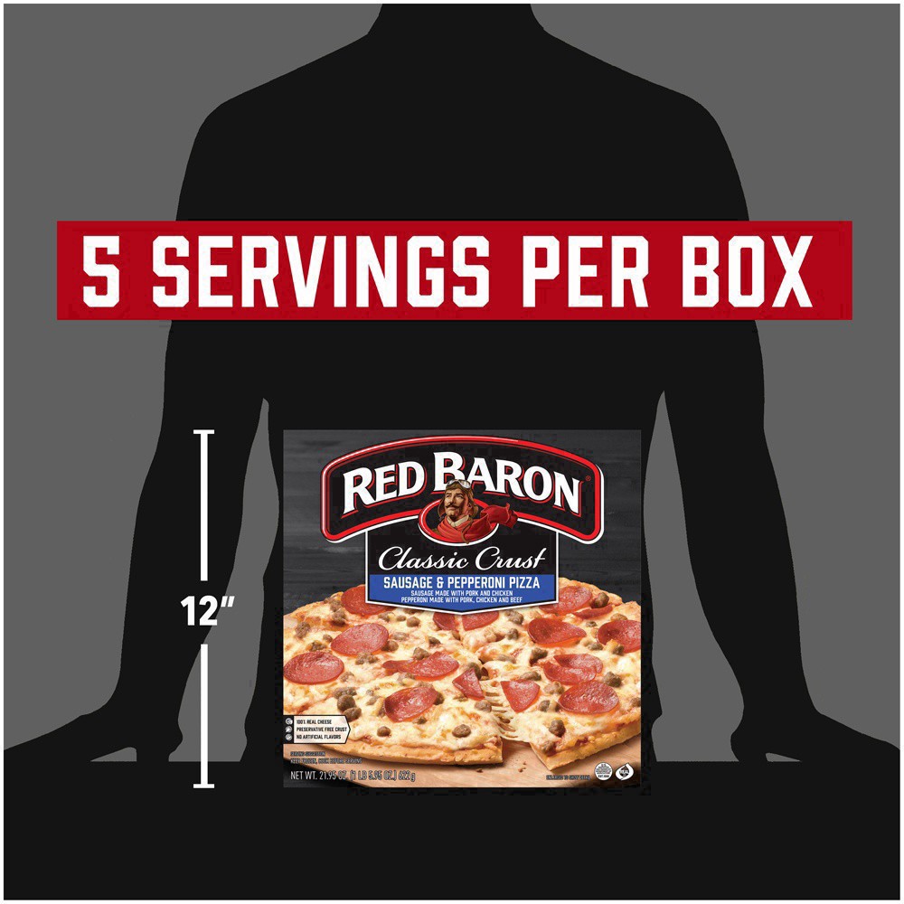 slide 11 of 49, Red Baron Sausage and Pepperoni Classic Crust Frozen Pizza, 21.95 oz