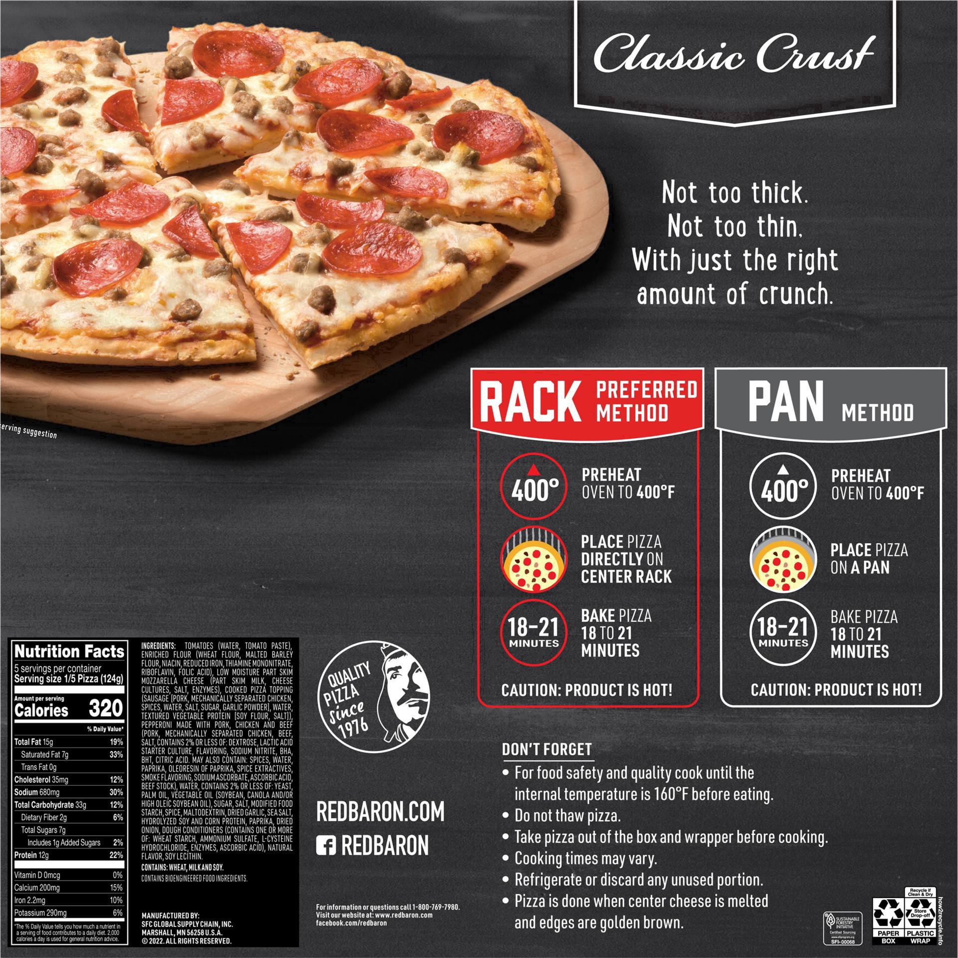 slide 22 of 49, Red Baron Frozen Pizza Classic Crust Sausage & Pepperoni, 21.95 oz