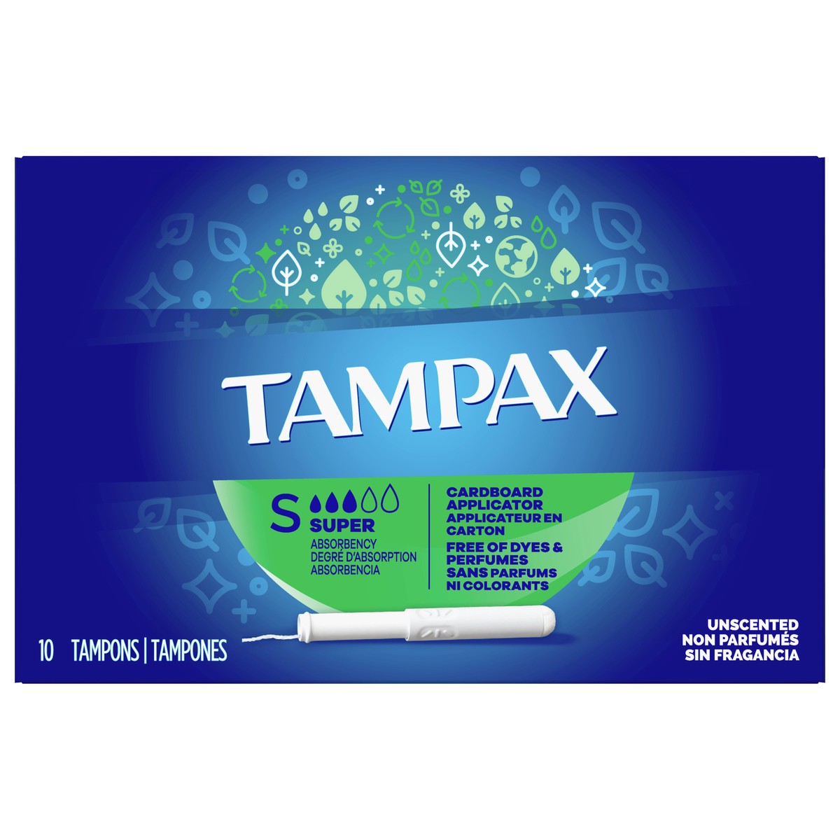 slide 1 of 5, Tampax Cardboard Tampons Super Absorbency, Anti-Slip Grip, LeakGuard Skirt, Unscented, 10 Count, 10 ct
