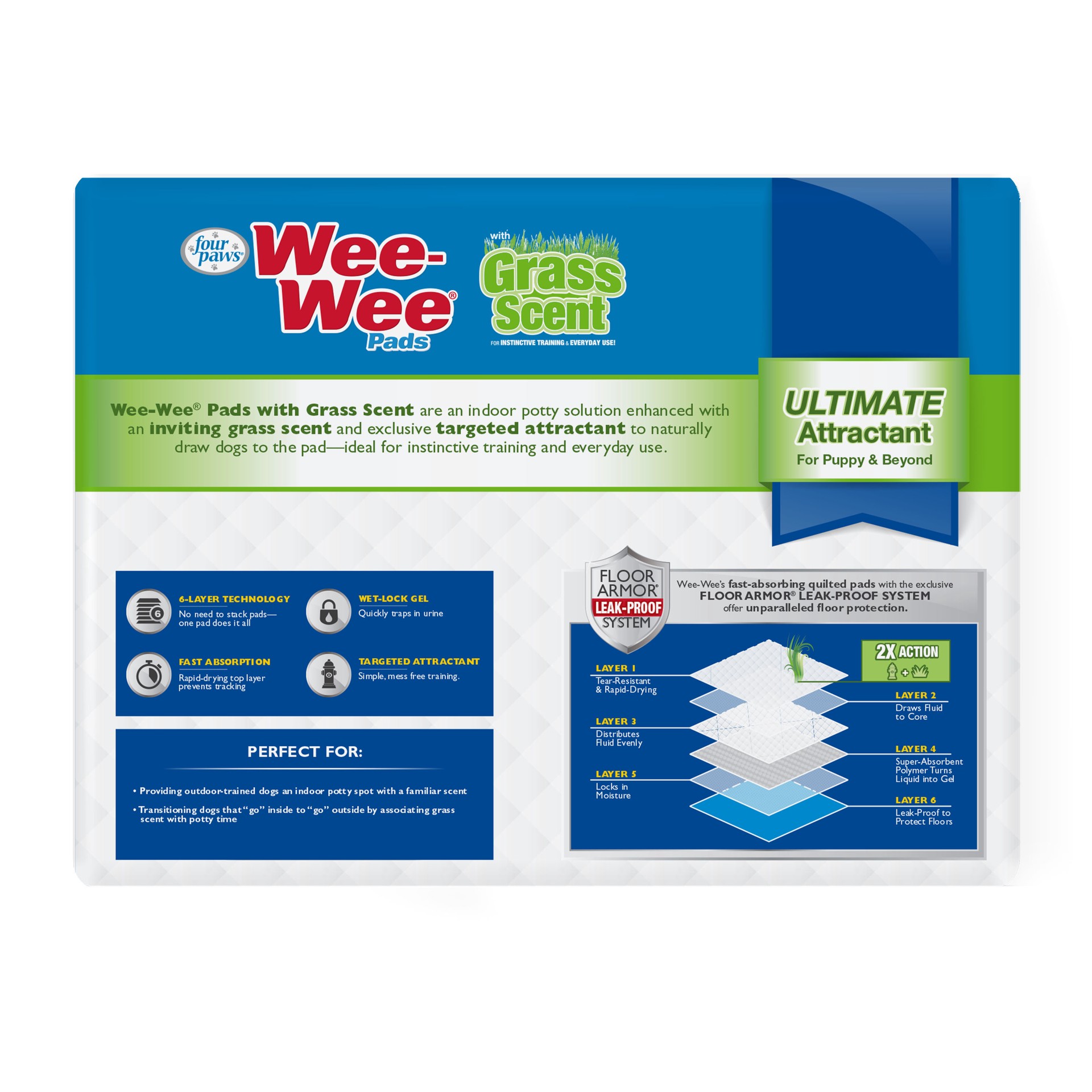 slide 4 of 10, Four Paws Four Paws Wee-Wee Ultimate Attractant Dog Pee Pads with Grass Scent 22" x 23" (50 Pack), 50 ct