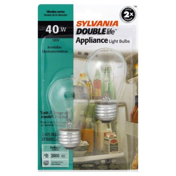 slide 1 of 1, Sylvania Double Life Light Bulbs Appliance A15 40 W, 2 ct