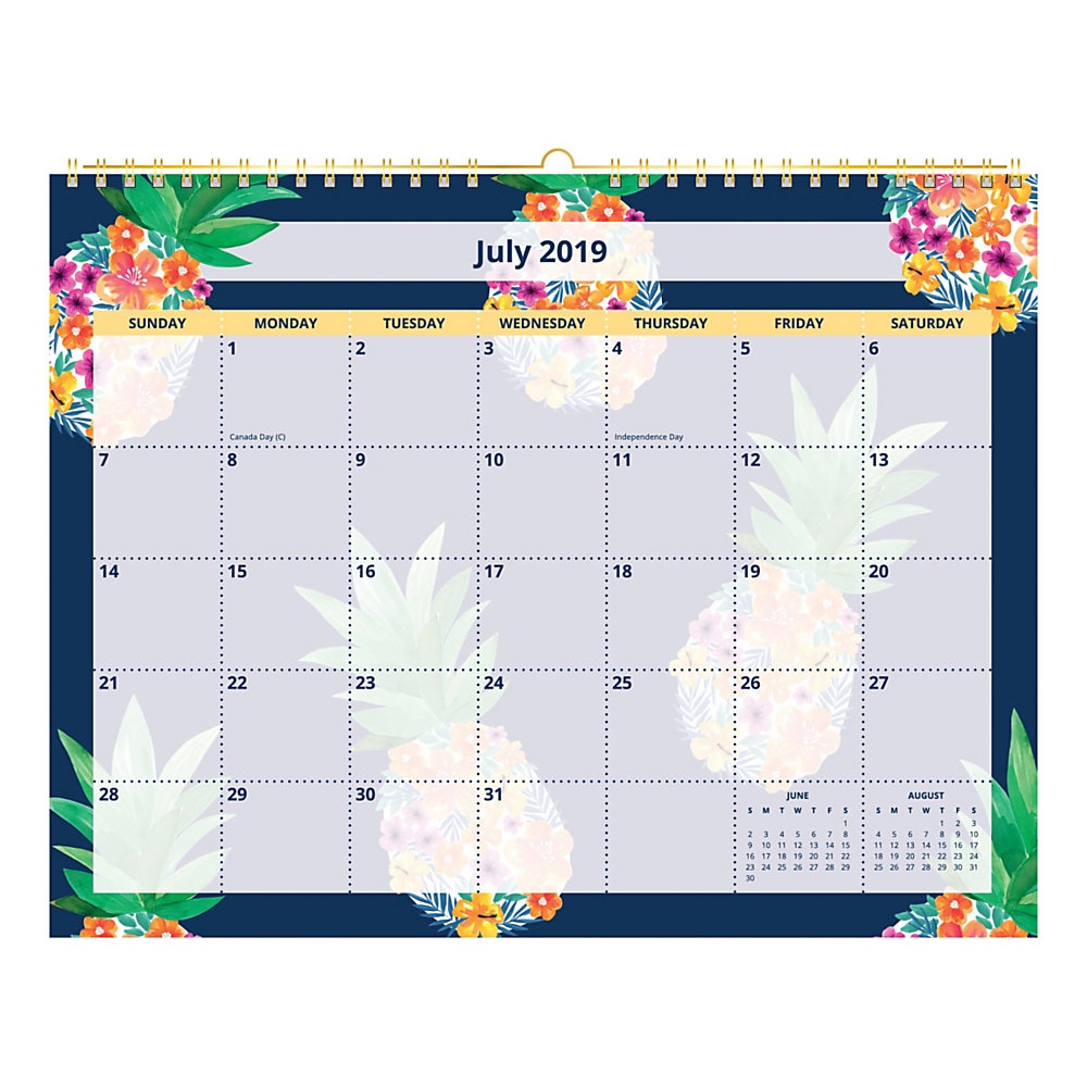 slide 1 of 1, Office Depot Brand Instaculture-Pineapples Monthly Academic Wall Calendar, 11'' X 8'', July 2019 To June 2020, 1 ct