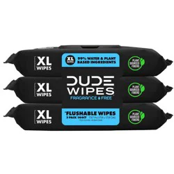 DUDE Fragrance Free Flushable XL Wipes 3 - 48 Wipes Packs
