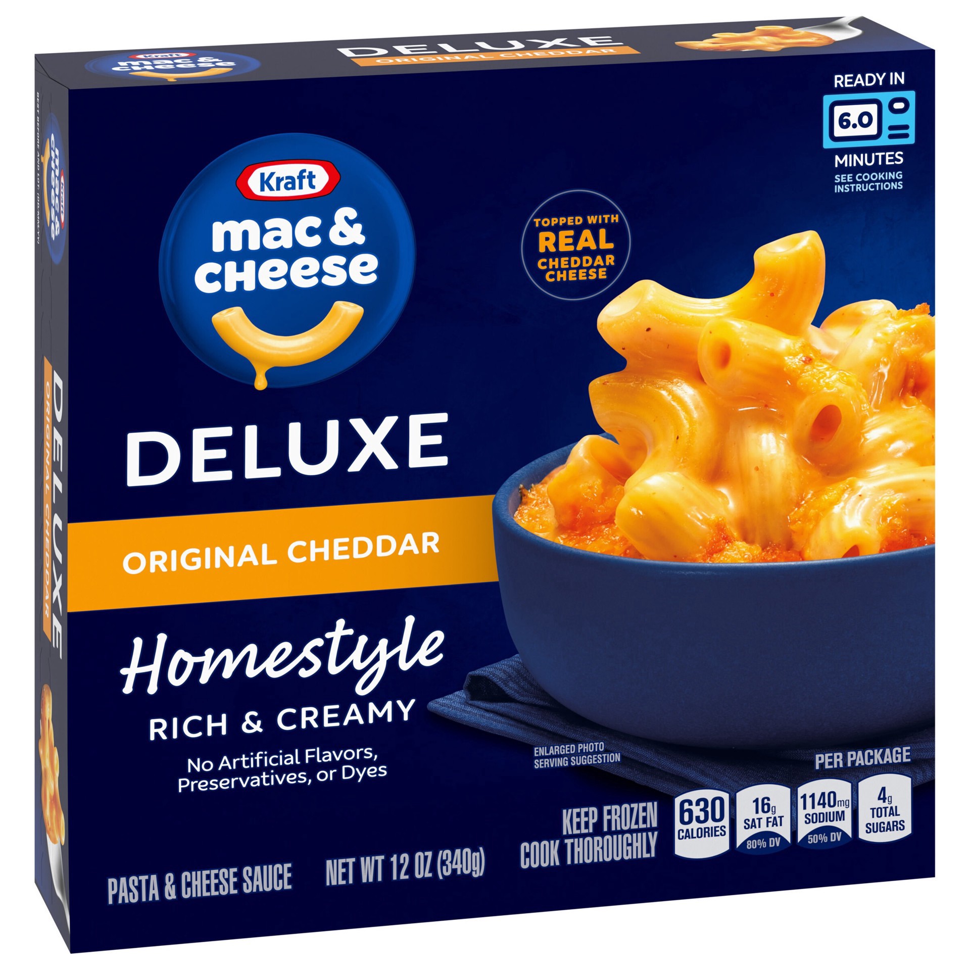 slide 6 of 7, Kraft Deluxe Frozen Meal, Original Cheddar Mac & Cheese, Macaroni and Cheese Dinner, 12 oz, 12 oz