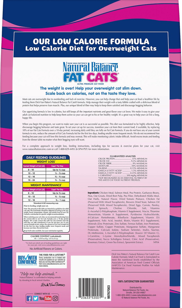 slide 4 of 7, Natural Balance Fat Cats Chicken & Salmon Formula Low Calorie Dry Cat Food, 6-Pound, 6 lb