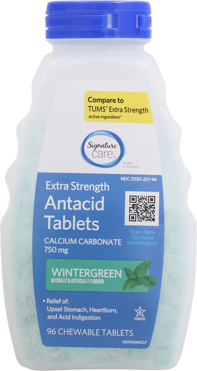 slide 2 of 9, Signature Care Antacid Relief Extra Strength Chewable Tablets Wintergreen, 96 ct; 750 mg