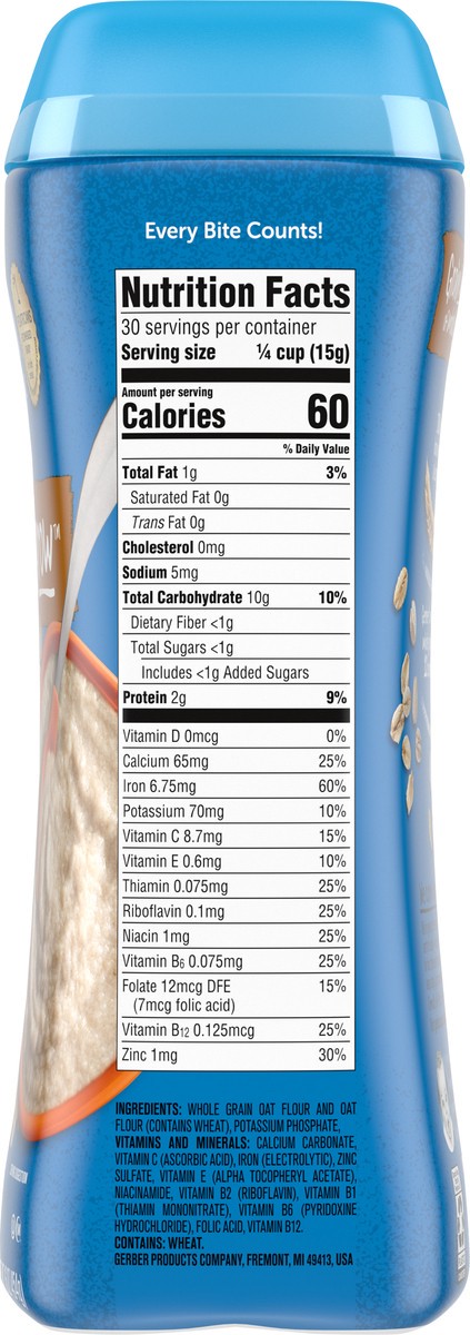 slide 6 of 9, Gerber 1st Foods Cereal for Baby Grain & Grow Baby Cereal, Oatmeal, 16 oz Canister, 16 oz