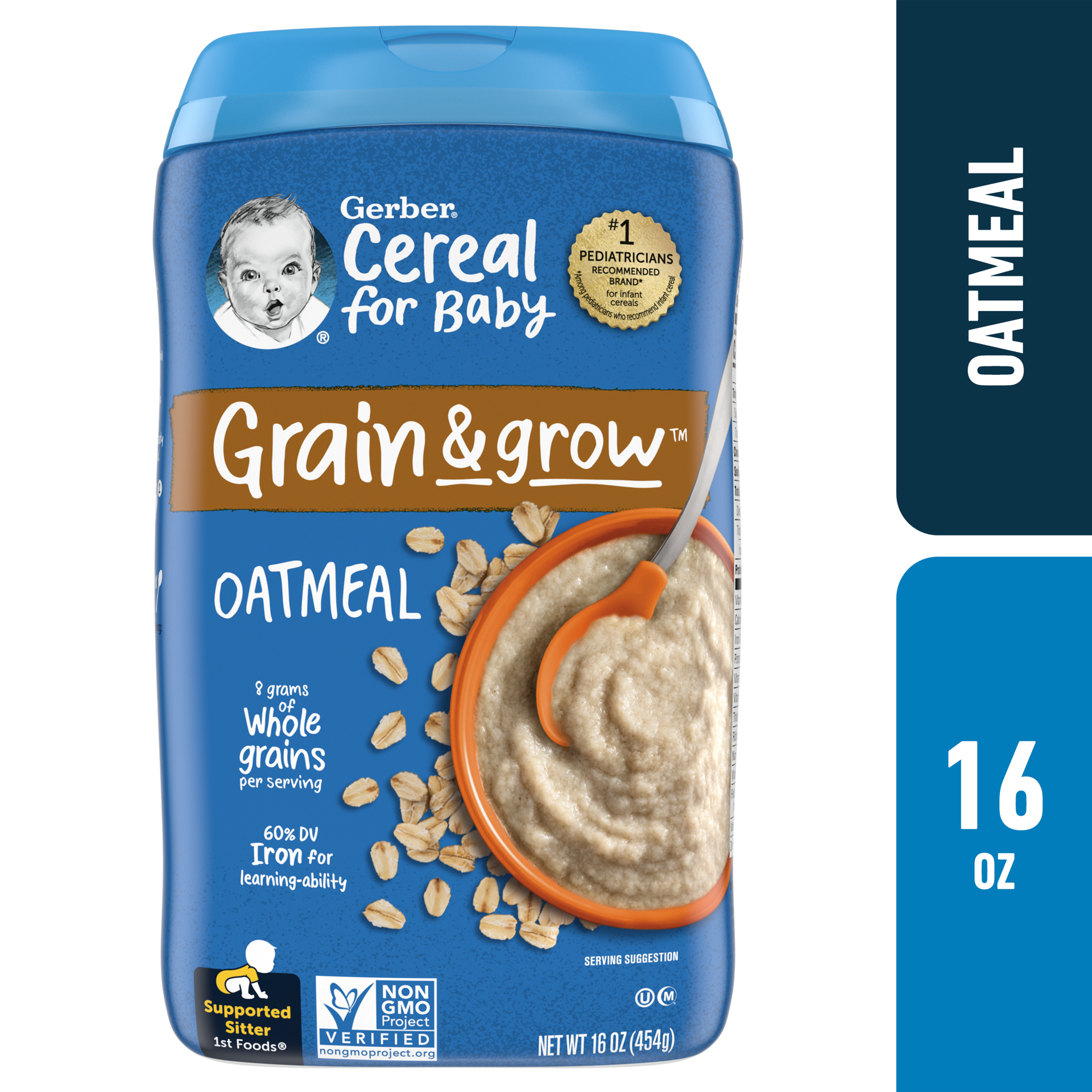 slide 1 of 9, Gerber Stage 1 Baby Food, Oatmeal Cereal, 16 oz Canister, 16 oz