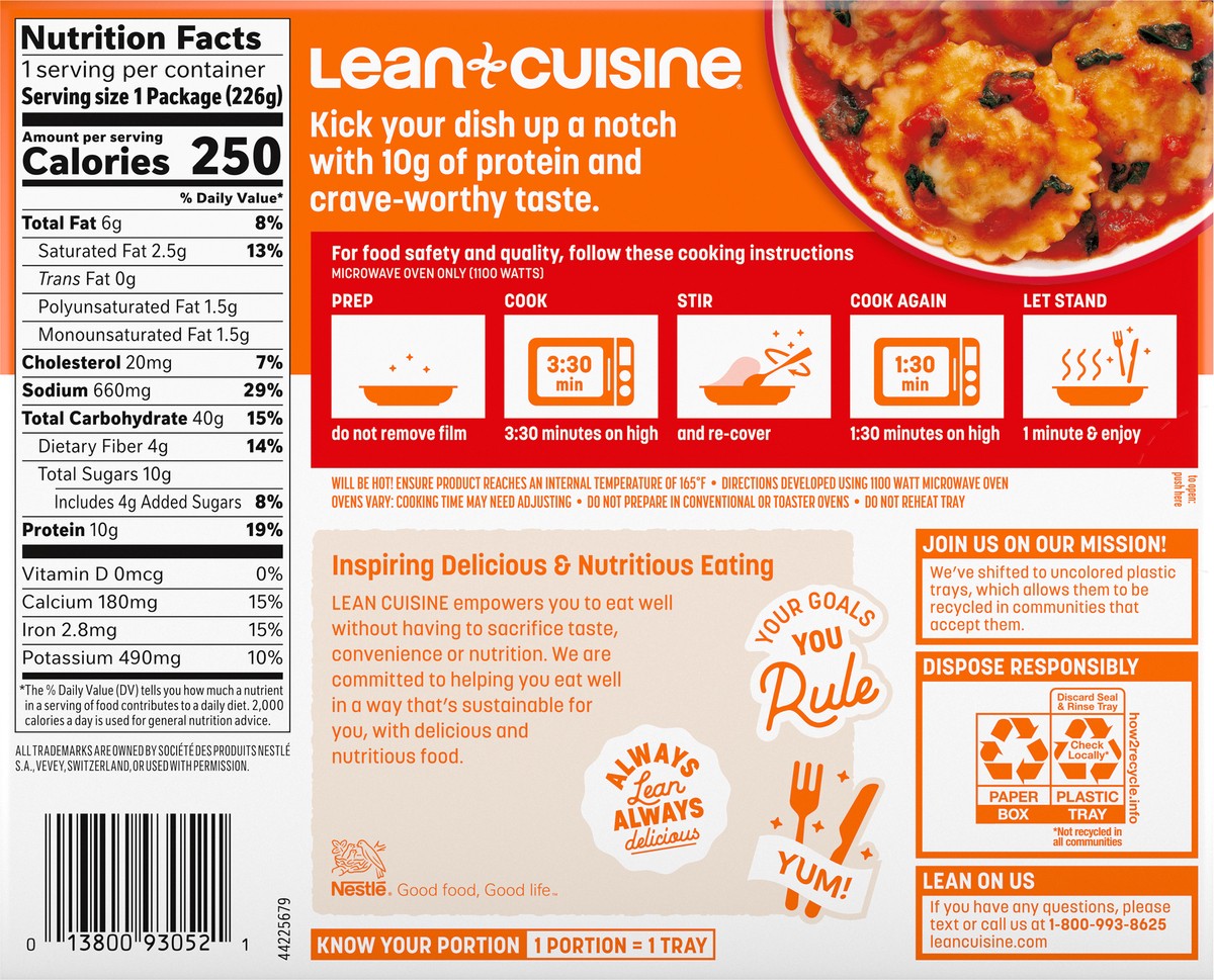 slide 5 of 9, Lean Cuisine Frozen Meal Ricotta Cheese & Spinach Ravioli, Protein Kick Microwave Meal, Cheese and Ravioli Dinner, Frozen Dinner for One, 8 oz