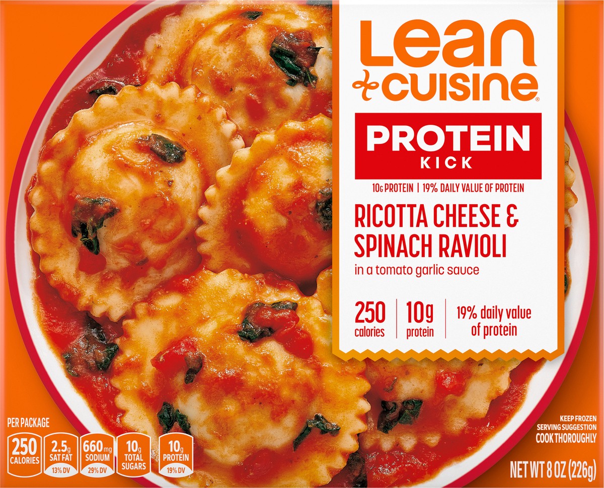 slide 2 of 9, Lean Cuisine Frozen Meal Ricotta Cheese & Spinach Ravioli, Protein Kick Microwave Meal, Cheese and Ravioli Dinner, Frozen Dinner for One, 8 oz