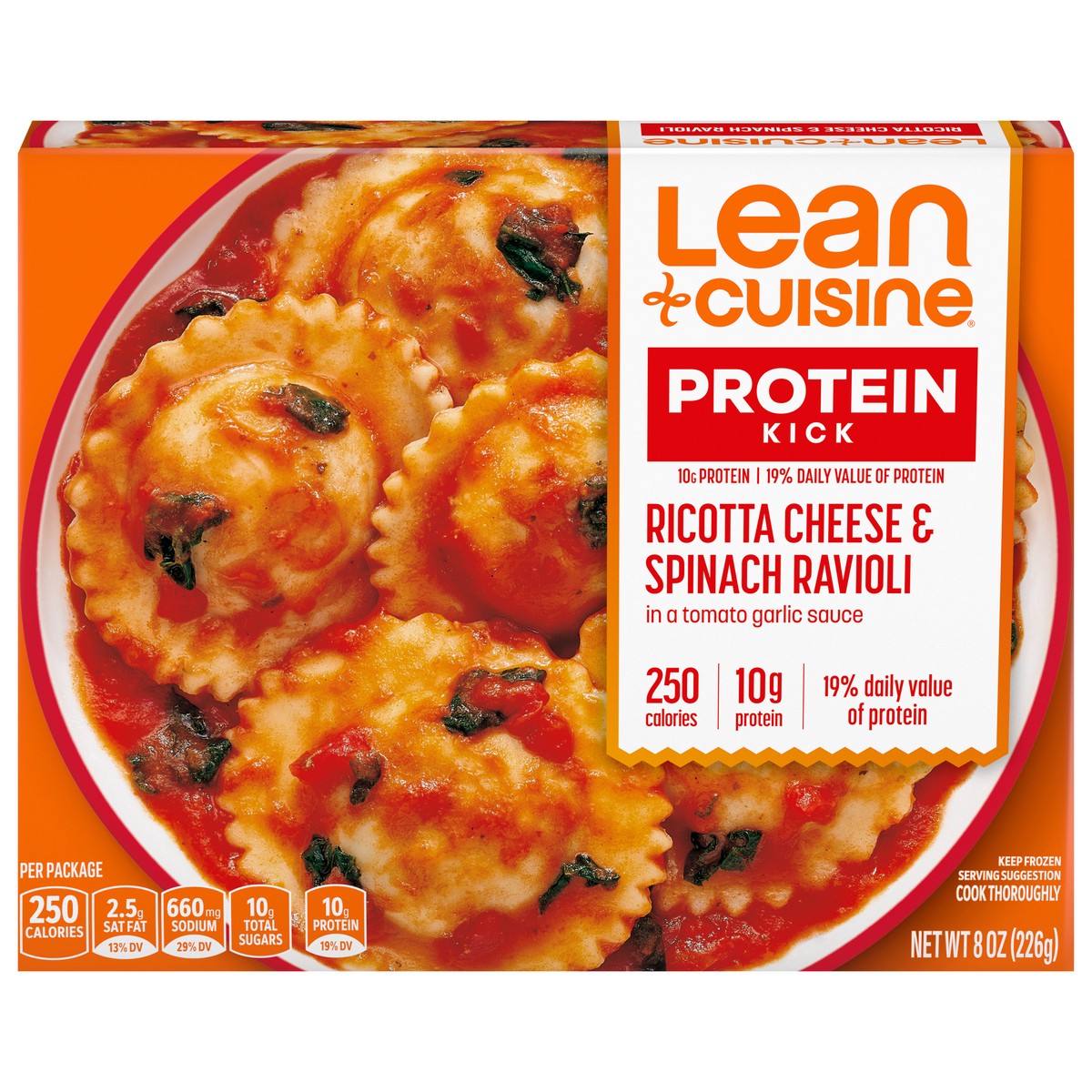 slide 1 of 9, Lean Cuisine Frozen Meal Ricotta Cheese & Spinach Ravioli, Protein Kick Microwave Meal, Cheese and Ravioli Dinner, Frozen Dinner for One, 8 oz