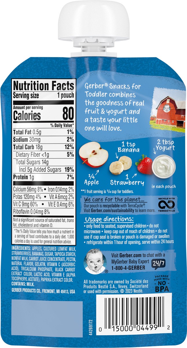 slide 2 of 9, Gerber Snacks for Toddler, Fruit and Yogurt Strawberry Banana, 3.5 oz Pouch, 3.5 oz