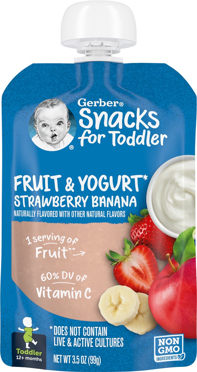 slide 6 of 9, Gerber Snacks for Toddler, Fruit and Yogurt Strawberry Banana, 3.5 oz Pouch, 3.5 oz