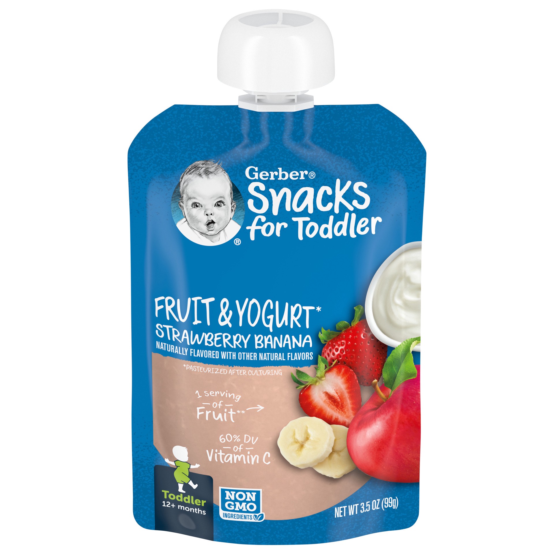 slide 1 of 9, Gerber Snacks for Toddler, Fruit & Yogurt Strawberry Banana, 3.5 oz Pouch, 3.5 oz