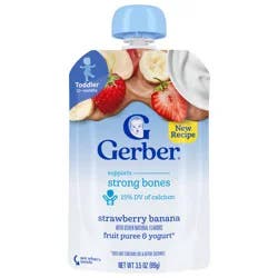 Gerber Toddler Food, Strawberry Banana, Fruit Puree and Yogurt Pouch. No Added Sweeteners
