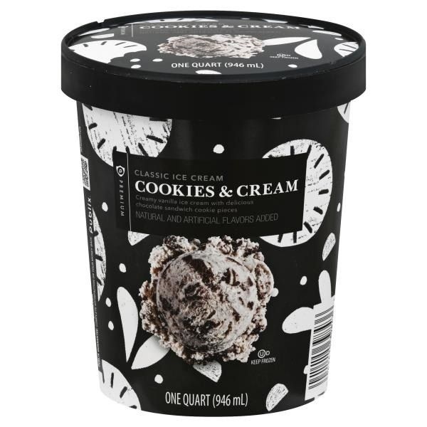 slide 1 of 1, Publix Premium Ice Cream, Classic, Cookies & Cream, 1 qt