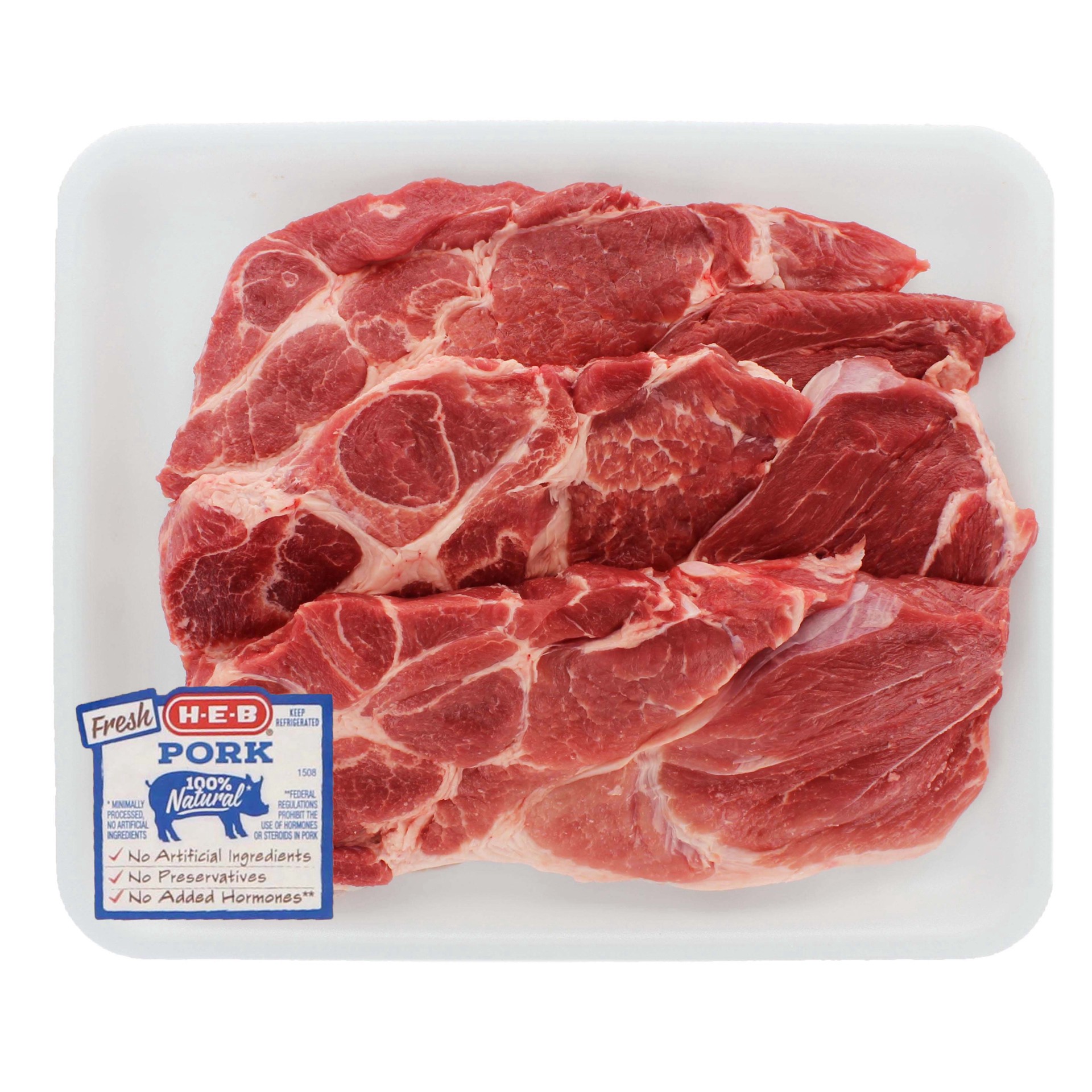 slide 1 of 1, H-E-B Pork Steak Bone-In Thick Value Pack, per lb