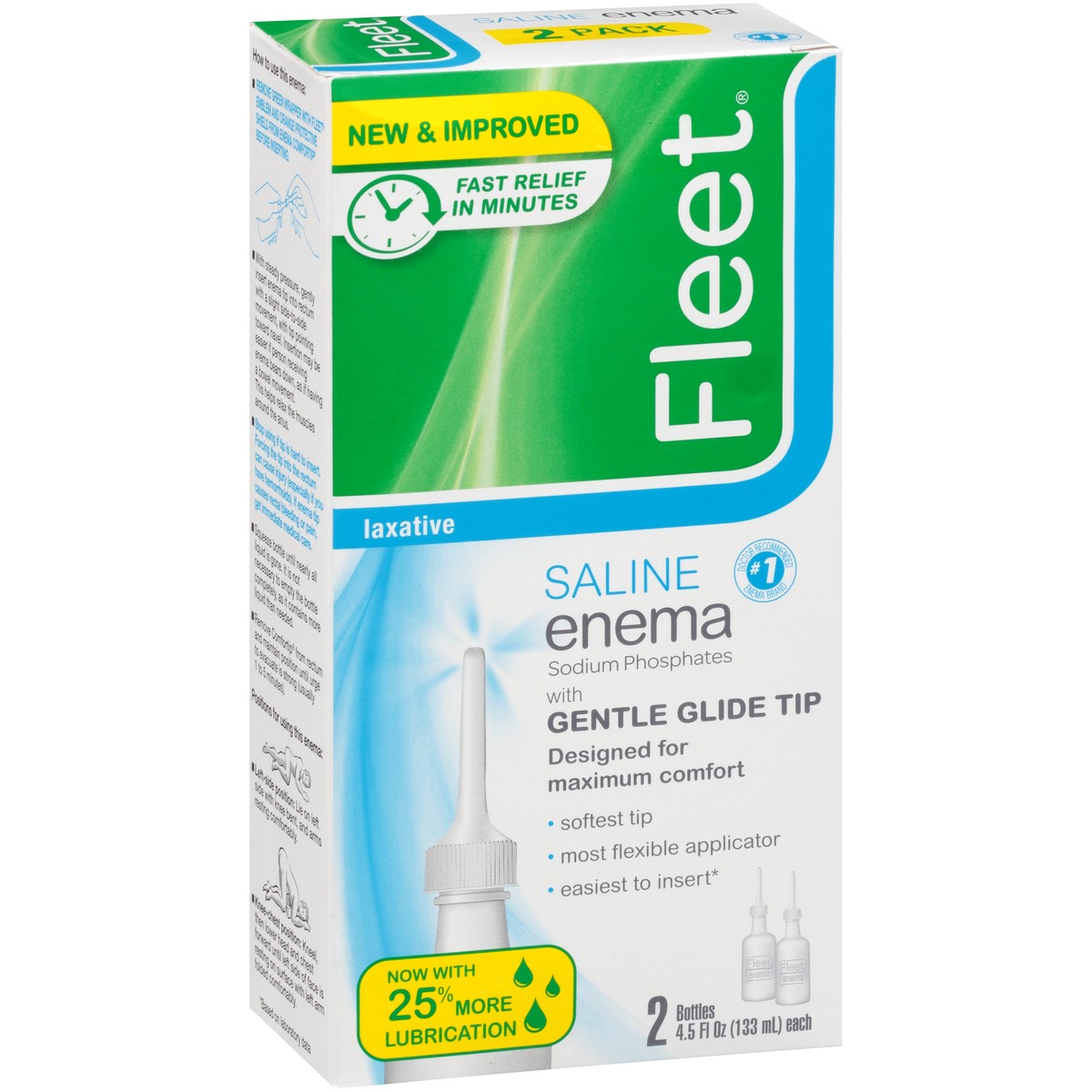 slide 6 of 10, Fleet Laxatives, Saline Enema for Adult Constipation Relief, Prefilled Enema Kit for Fast Acting Constipation Relief, 4.5 fl oz, 2 Bottles, 9 oz