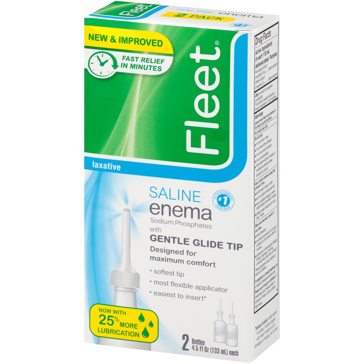 slide 3 of 10, Fleet Laxatives, Saline Enema for Adult Constipation Relief, Prefilled Enema Kit for Fast Acting Constipation Relief, 4.5 fl oz, 2 Bottles, 9 oz