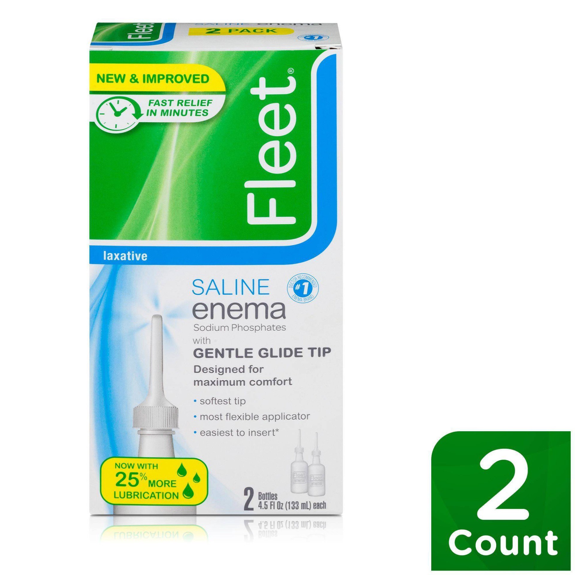 slide 1 of 10, Fleet Laxatives, Saline Enema for Adult Constipation Relief, Prefilled Enema Kit for Fast Acting Constipation Relief, 4.5 fl oz, 2 Bottles, 9 oz