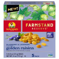 Sun-Maid Farmstand Reserve™ Blueberry & Lavender Flavored Golden Raisins 5-Ct Box/.8oz Bag