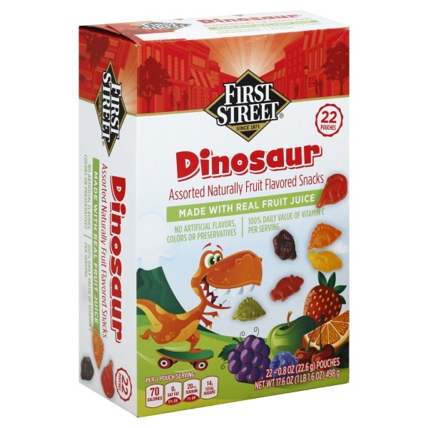 slide 1 of 1, First Street Fruit Flavored Snacks Dinosaur, 22 ct