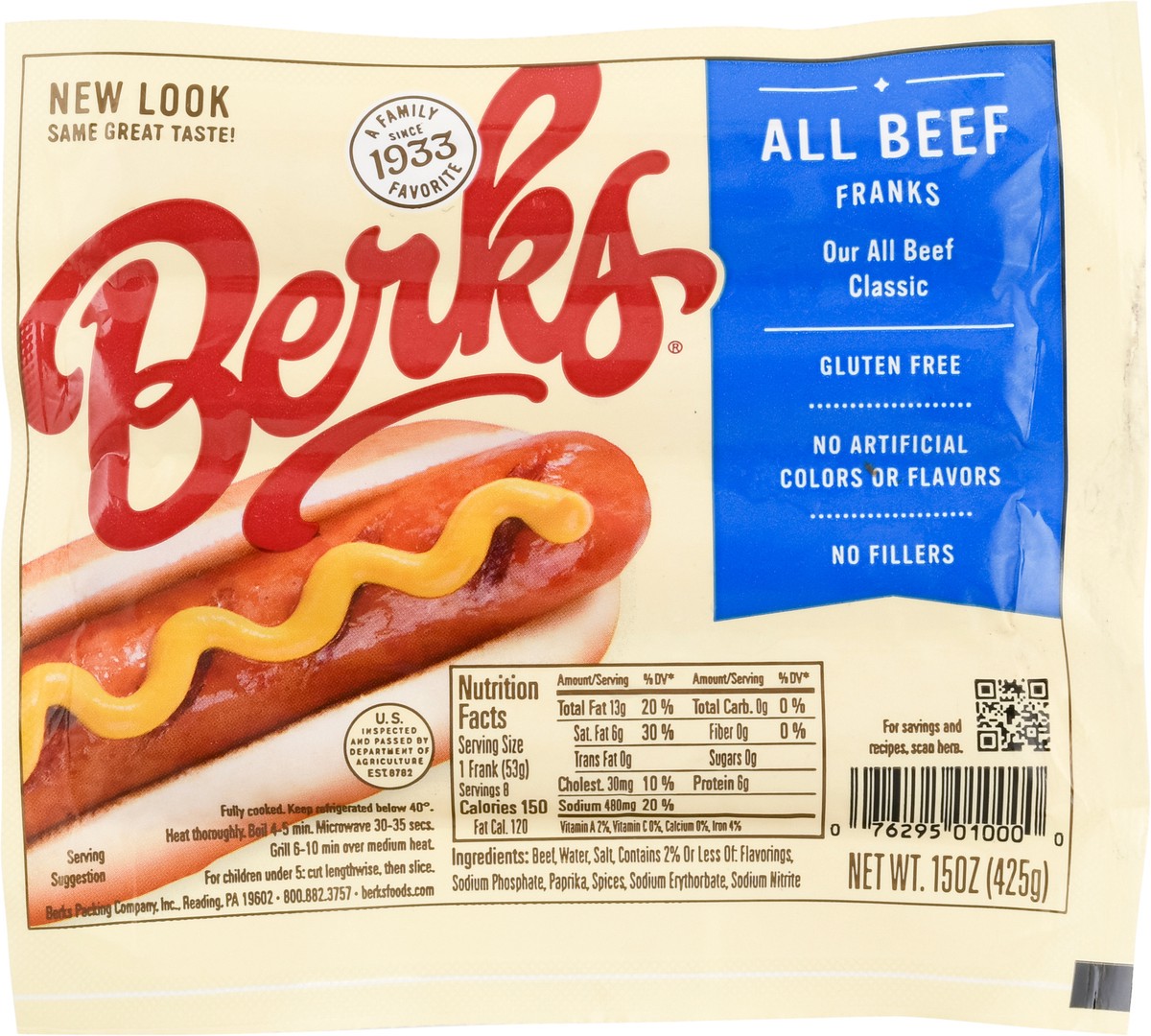 slide 7 of 11, Berks Beef Franks, 15 oz