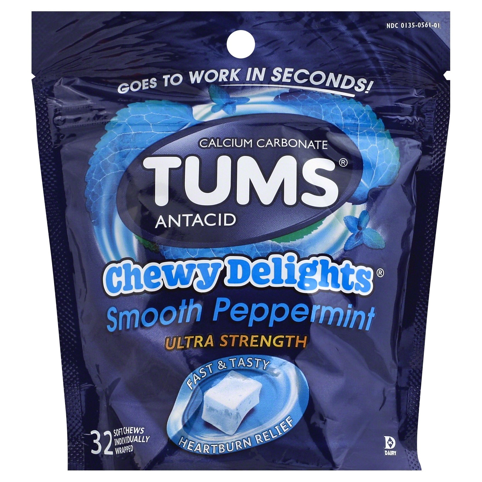 slide 1 of 1, Tums Chewy Delights Smooth Peppermint Ultra Strength Antacid Soft Chews, 32 ct