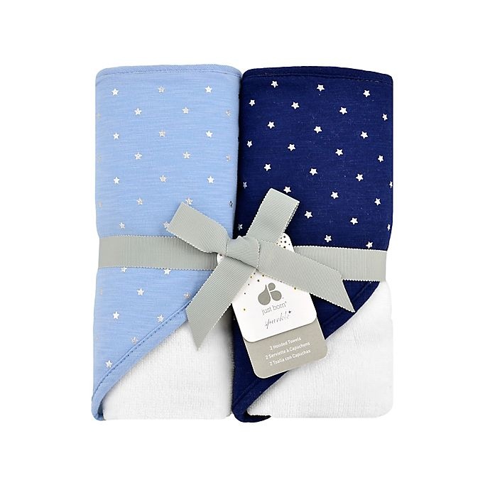 slide 1 of 1, Just Born Sparkle Hooded Towels - Navy, 2 ct