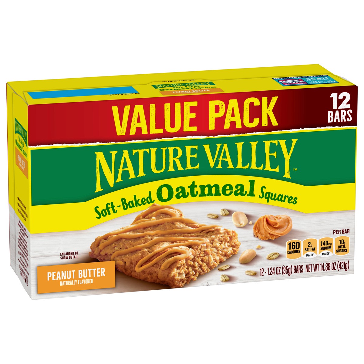 slide 5 of 9, Nature Valley Soft-Baked Oatmeal Squares, Peanut Butter Breakfast Snacks, 12 ct, 14.88 OZ, 14.88 oz